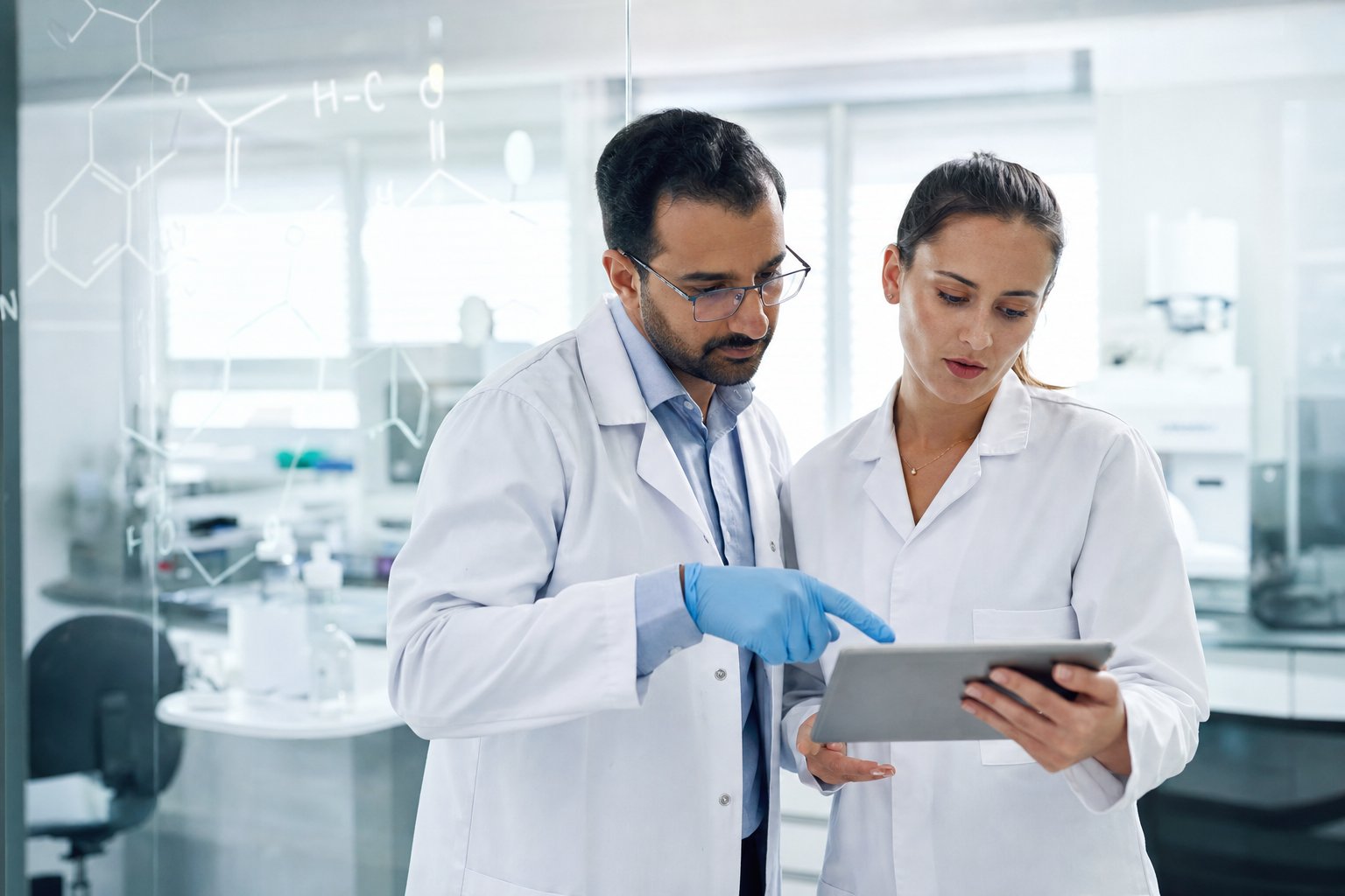 Scientists reviewing research in a laboratory